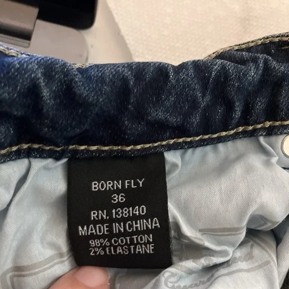 Born Fly Men's 36 ANYTOWN USA Y2K Grunge Distressed Denim Jeans Patchwork Zip - Picture 12 of 13